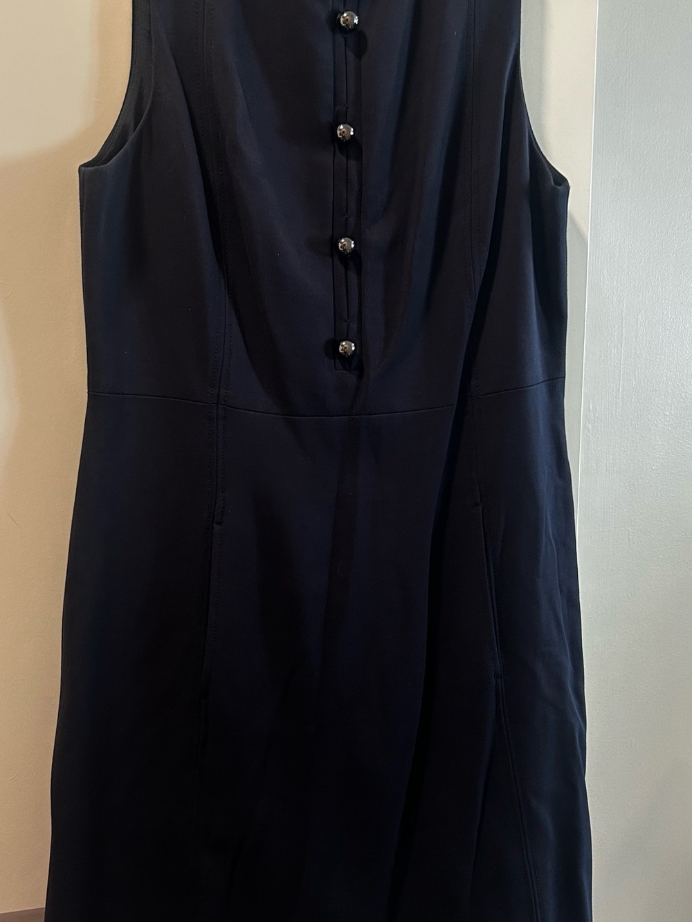 Classic Sleeveless Navy Dress with Button Front